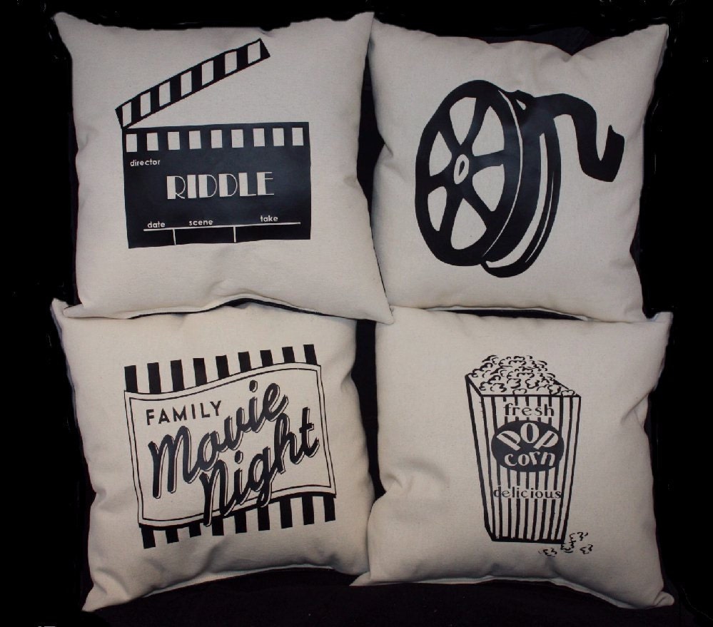 Set of four 4 HOME THEATER Pillow Set PERSONALIZED Pillow