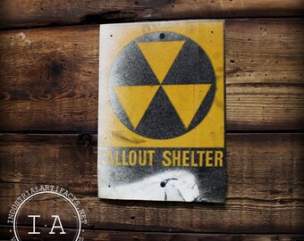 Vintage Industrial Fallout Shelter Metal Advertising Sign