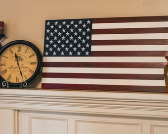 36" Extra Large Hand-Crafted Vintage Look Wood American Flag / Patriotic Wall Art Americana