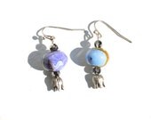Blue Earrings, hand painted Indonesian beads, Swarovski crystals, Tulip shape charm