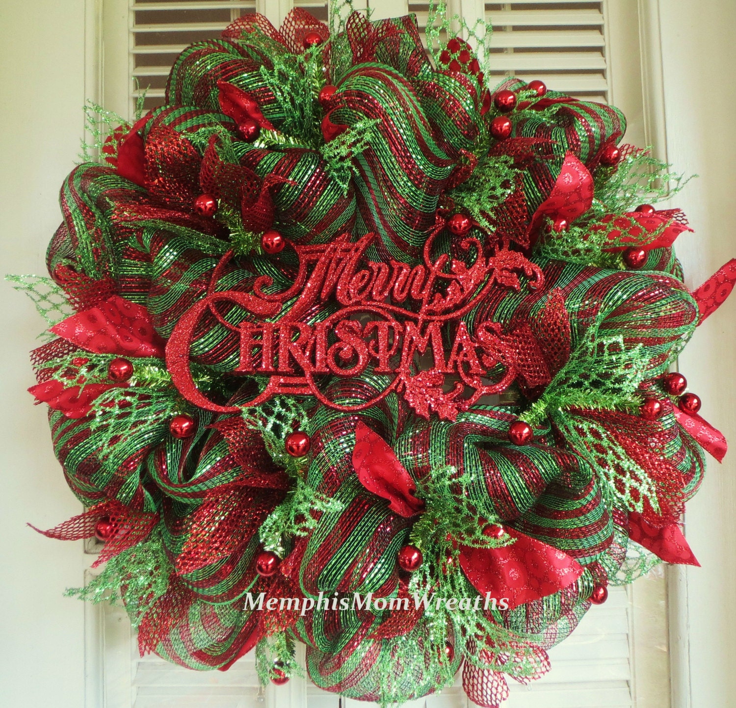 Red And Green Merry Christmas Deco Mesh Wreath Deco Mesh