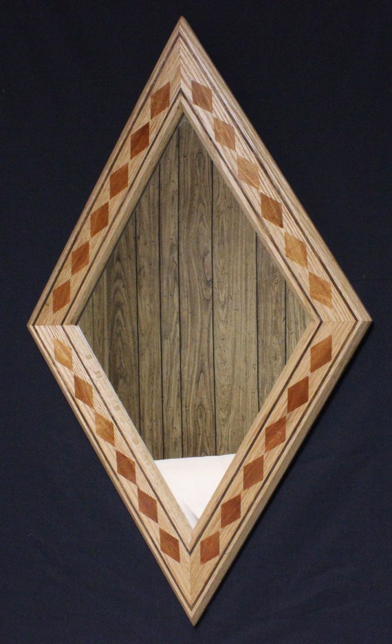 Items similar to diamond shaped mirror with cherry wood and black