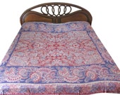 Vintage Blanket Throw Reversible Pashmina Bedspread Red Blue Bedding Bed Sheet