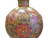 Antique Metal Vase Floral Decorative Hand Painted Pot with Lid -Home Decor