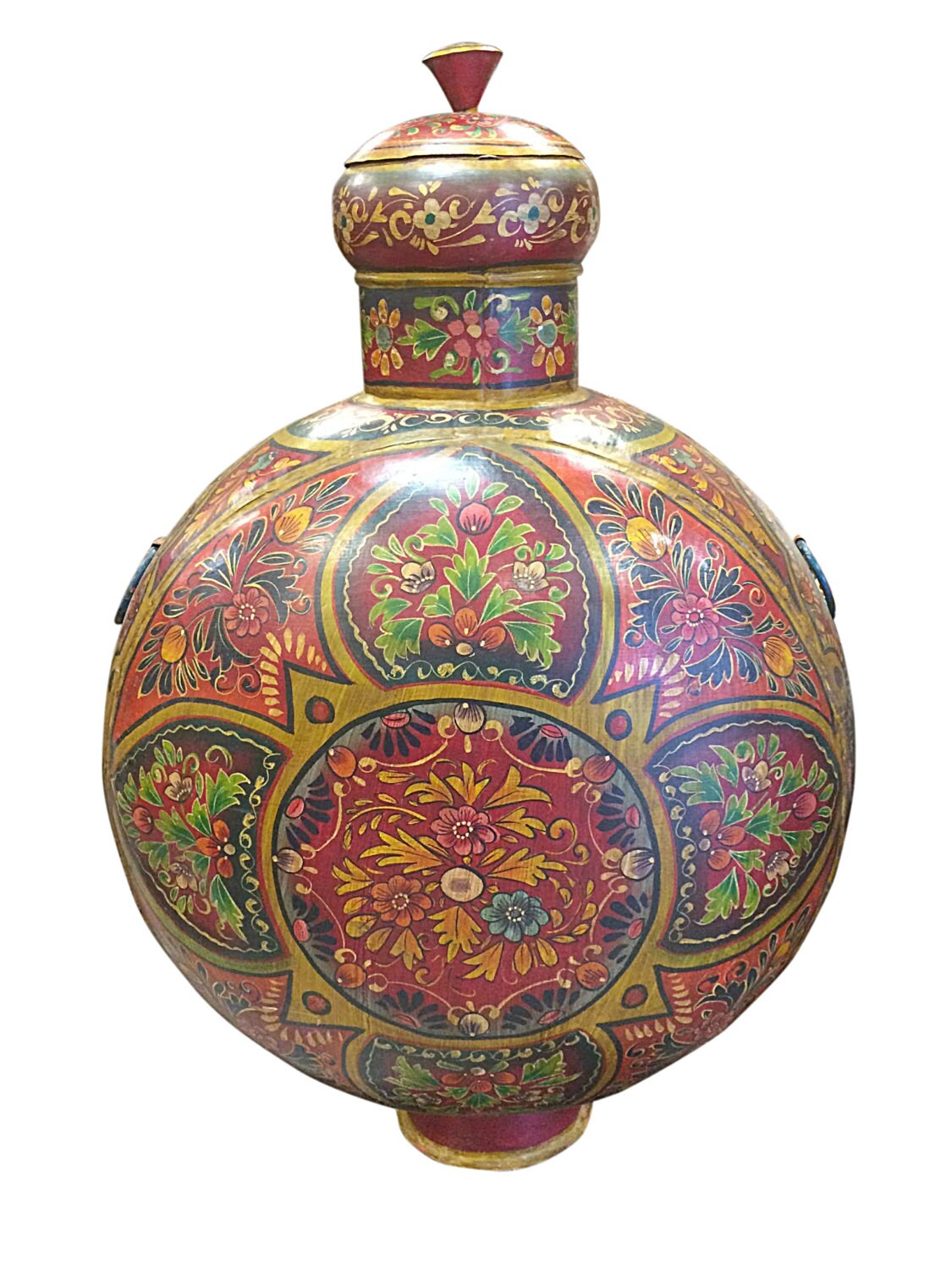 Antique Metal Vase Floral Decorative Hand Painted by MOGULGALLERY