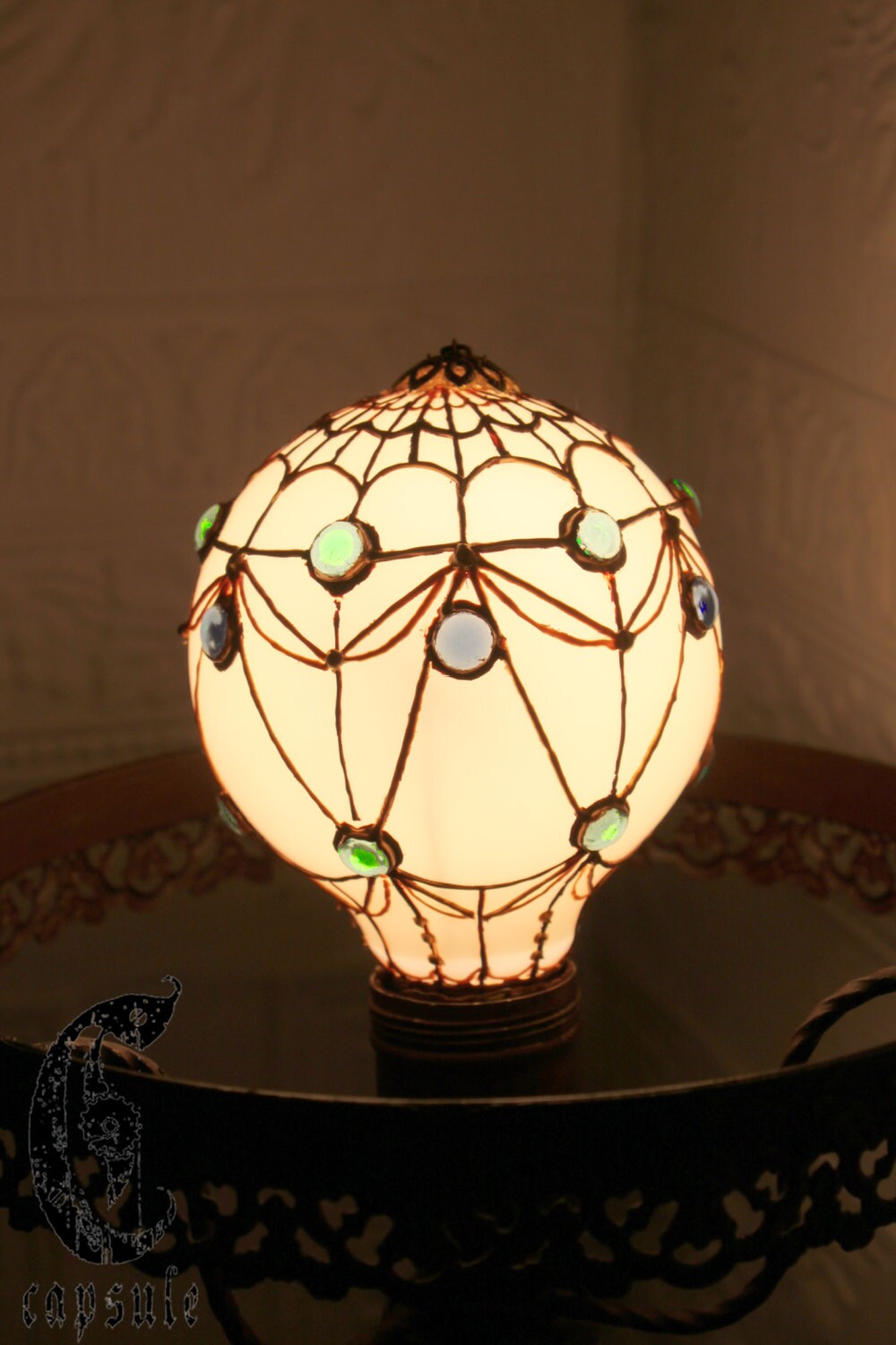 Decorative Ornament Stained Upcycled Glass Light Bulb French
