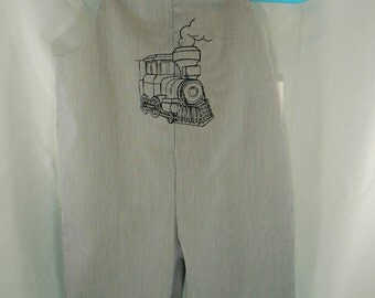 1T or Large 22 to 25 LBS Infant boy's train embroidered long overalls