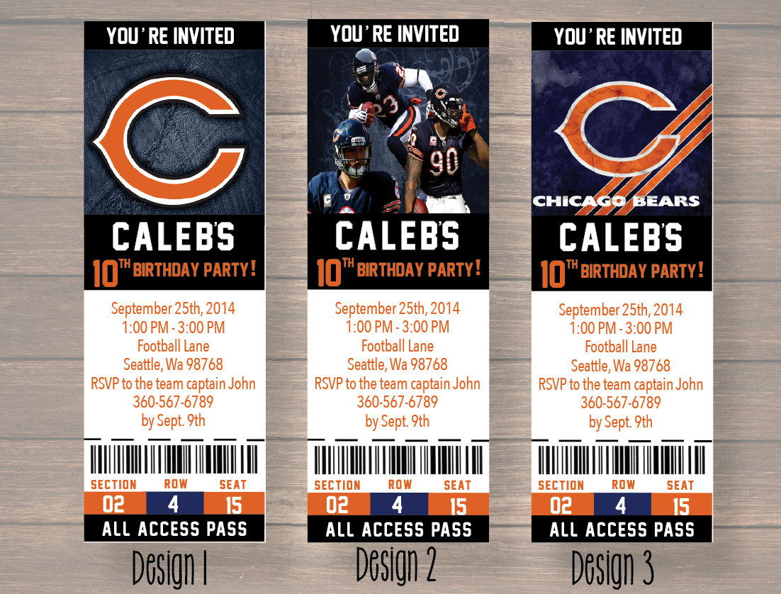 Chicago Bears Custom Party Ticket Invitations Birthday