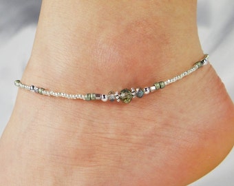 Anklet Ankle Bracelet Jet Black Crystal Metal by ABeadApartJewelry