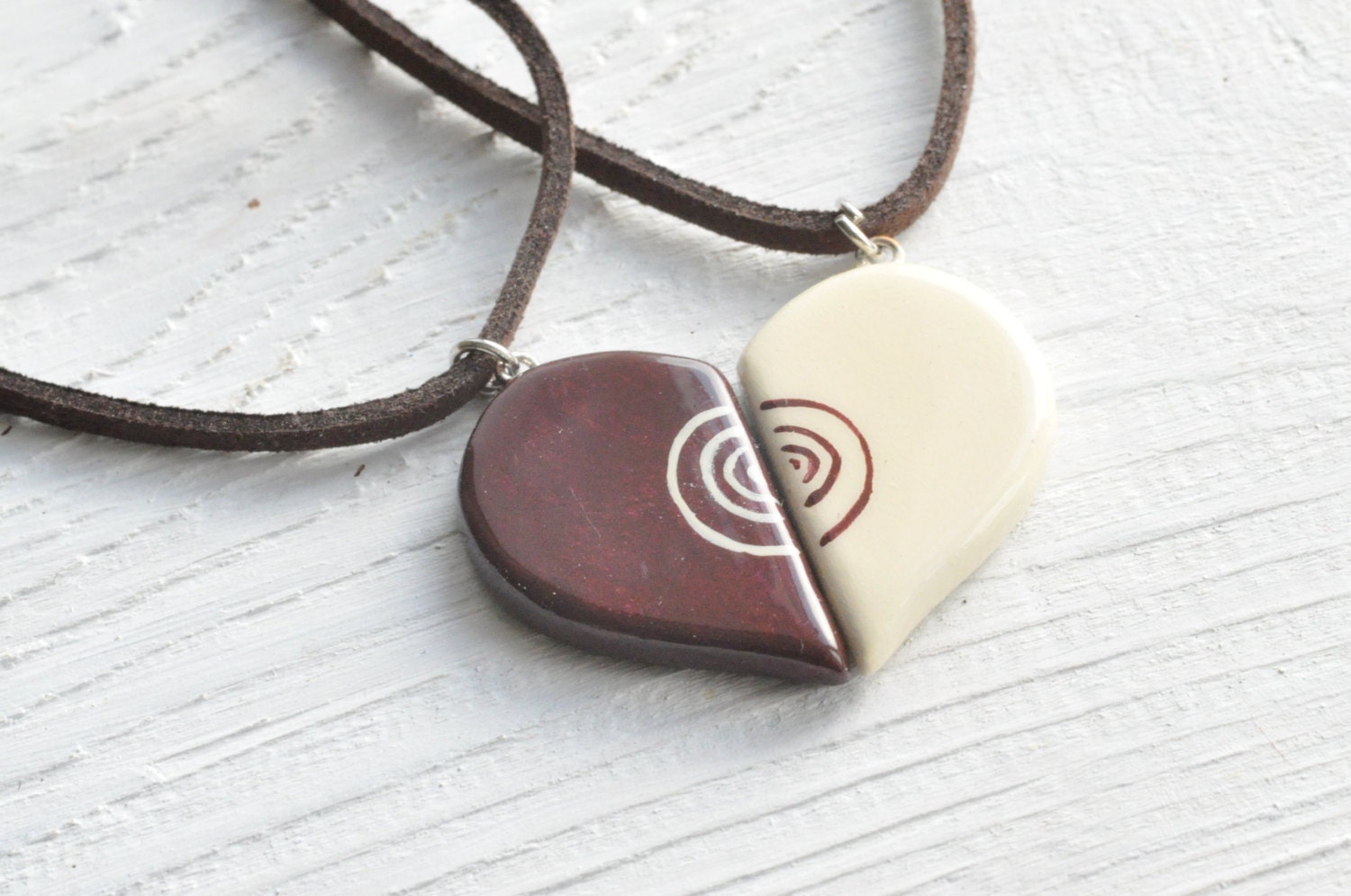 Half heart necklace Heart pendant Lovers pendant set Two