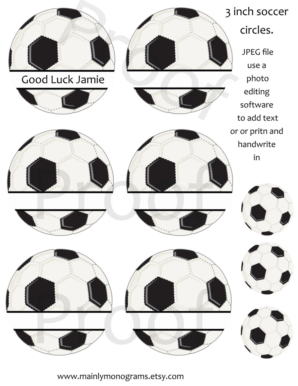 INSTANT 3 INCH digital download Soccer balls ready to