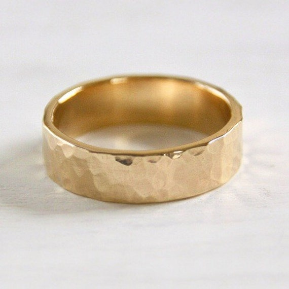 Hammered Gold Ring Solid 14k Yellow Gold by TorchfireStudio