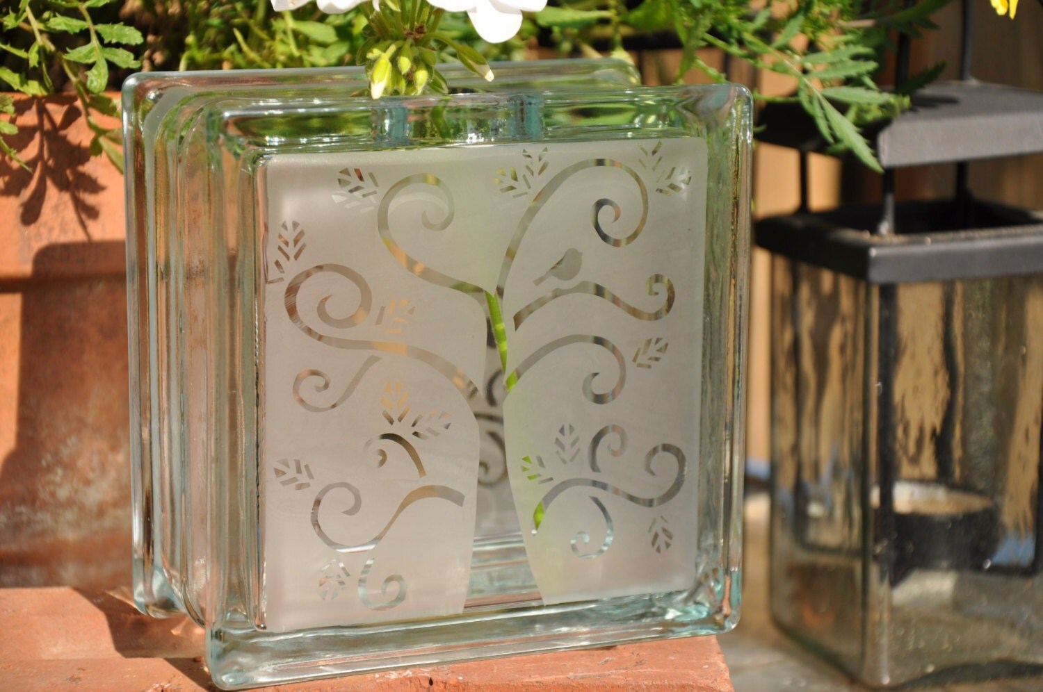 etched glass block by etCHERi on Etsy