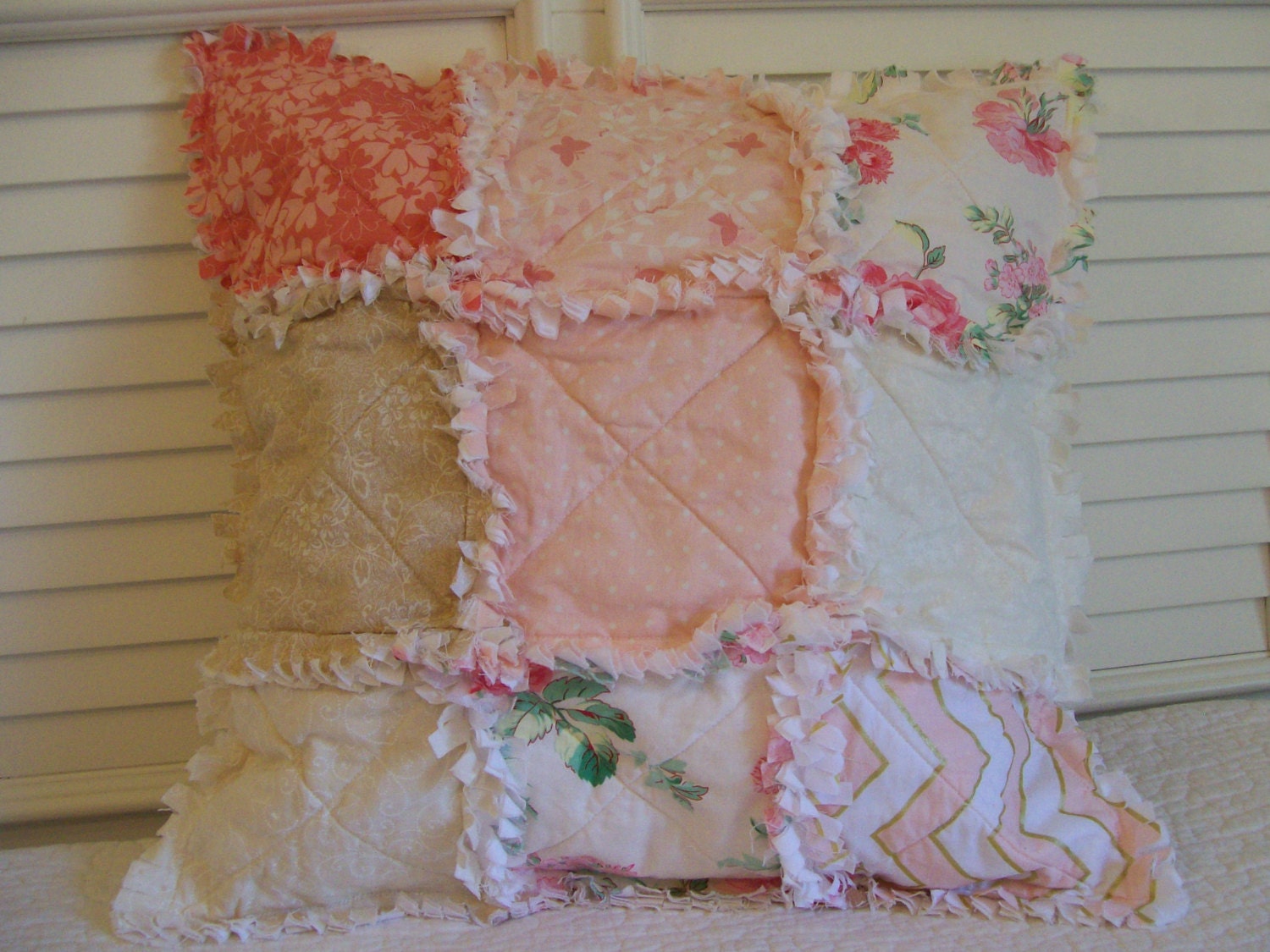 Crib Rag Quilt Style Pillow Cover Coral Pink Made To Order