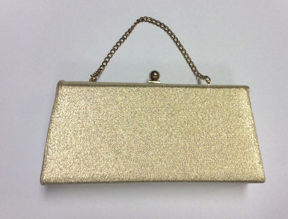 Gold Lame' Clutch, Handbag. 10 inch gold chain tucks into purse. Great ...