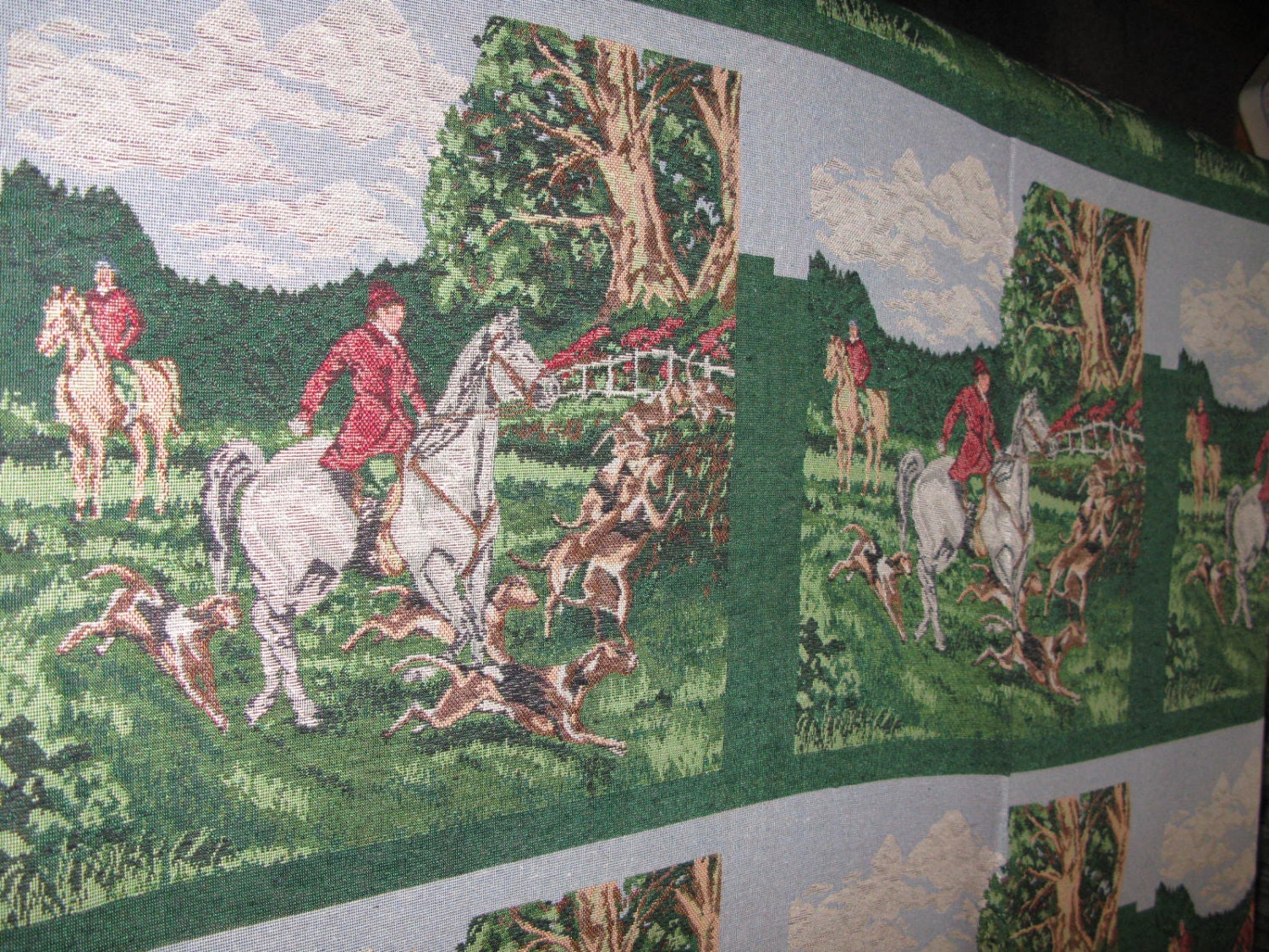 Fox Hunt Tapestry Upholstery Fabric Pillow Squares Panel By