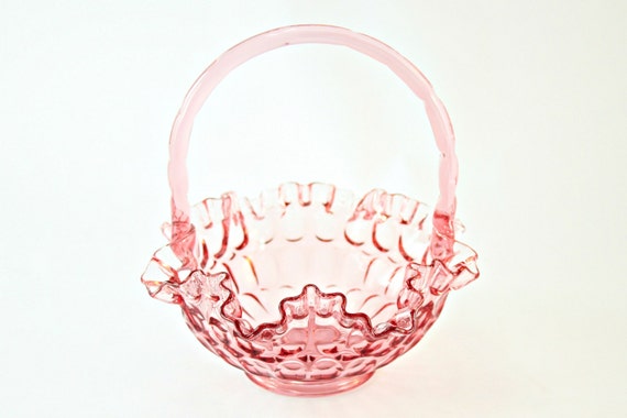 Fenton Colonial Pink Thumbprint Basket Fenton Colonial Pink