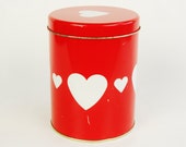 Hearts storage tin, red container, white heart canister vintage retro 70s trinket box kitchen desk organiser waechtersbach birthday gift