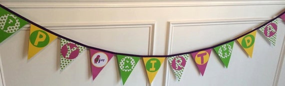 Items similar to Barney Inspired Happy Birthday Bunting Flag Banner ...