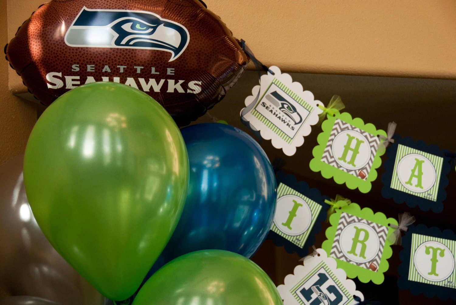 Seattle Seahawks Happy Birthday Banner Gray Chevron Navy