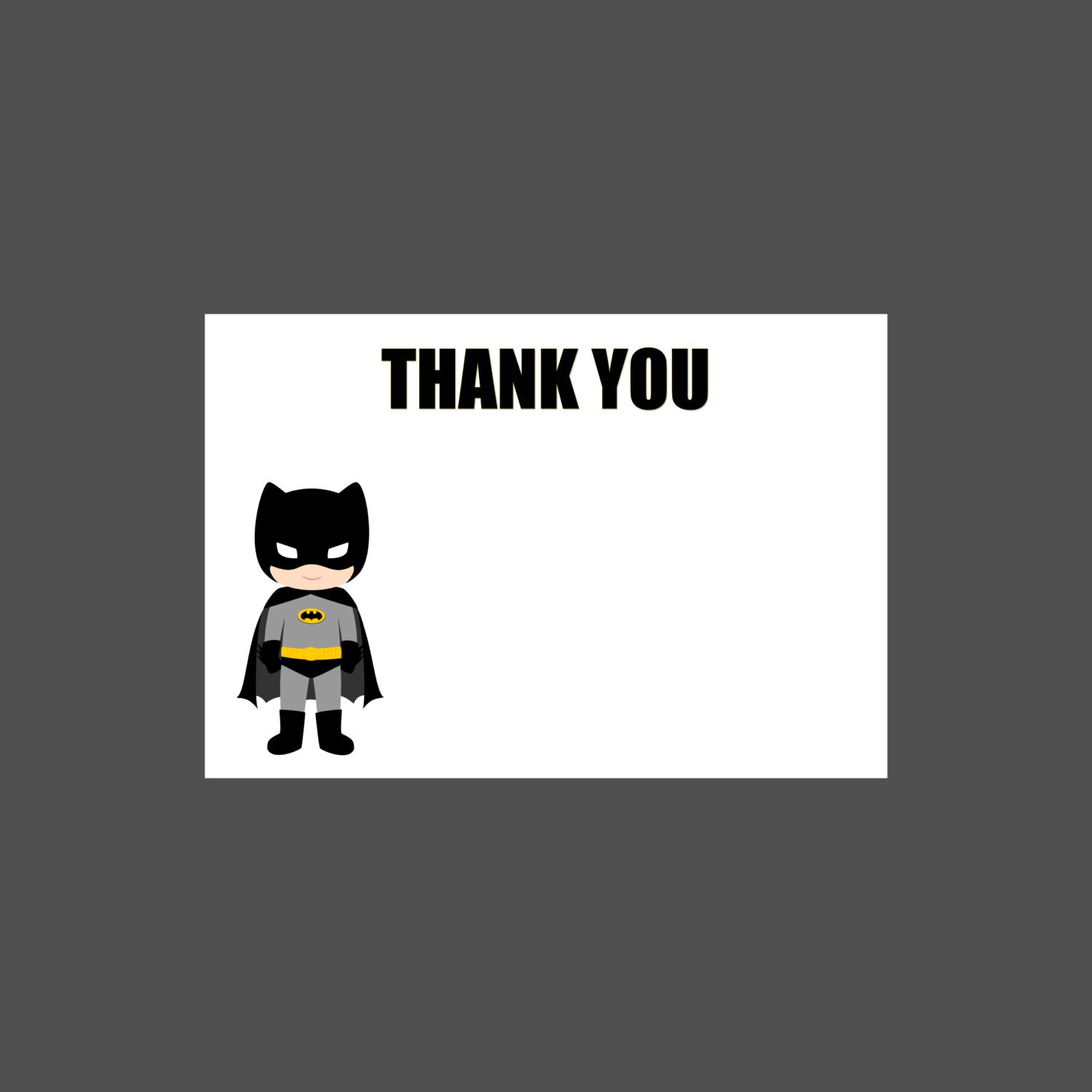 Batman Birthday Thank You Card 4x6 Printable