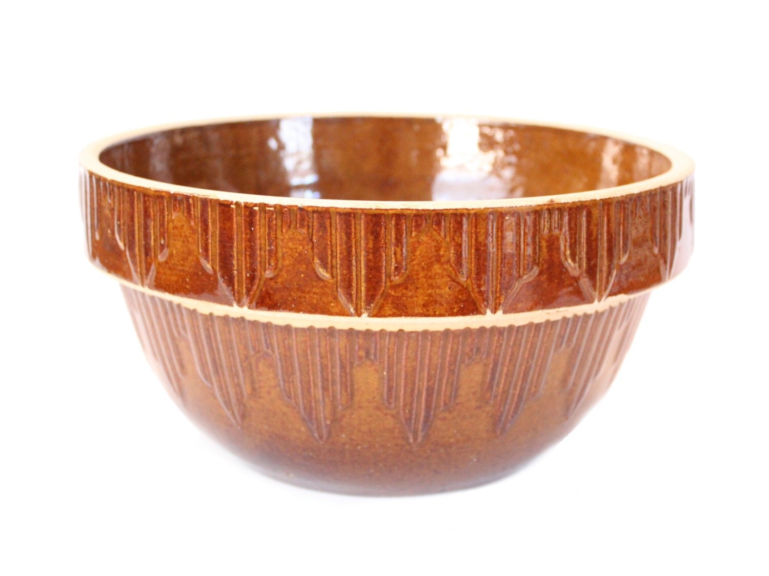 Vintage Brown Glazed Pottery Crock Mixing Bowl