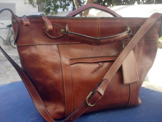 Greek Vintage Used Leather bag with short & long handle 1