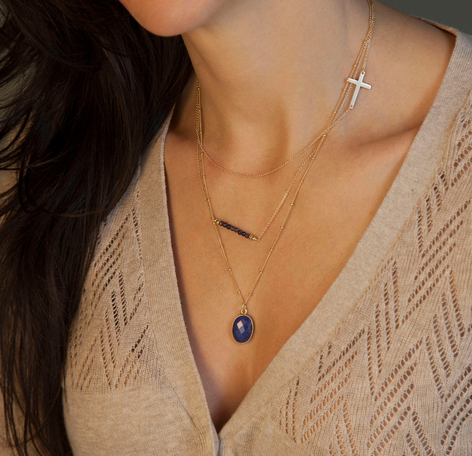 Gemstone Bar Necklaces Sterling Silver Delicate 14k Gold