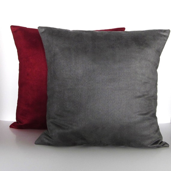 Gray Burgundy Suede Pillow Covers Decorative Accent Throw