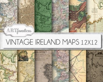 Vintage maps digital paper, "VINTAGE IRELAND MAPS" travel,antique maps, dublin, old world Ireland, sepia ireland maps, scrapbooking