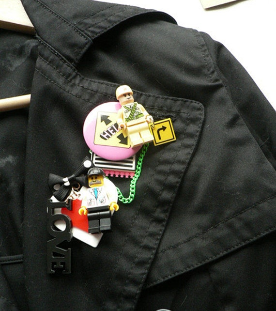 Items similar to Handmade lego minifigure car racing Brooch Cluster Pin Colorful, formula one