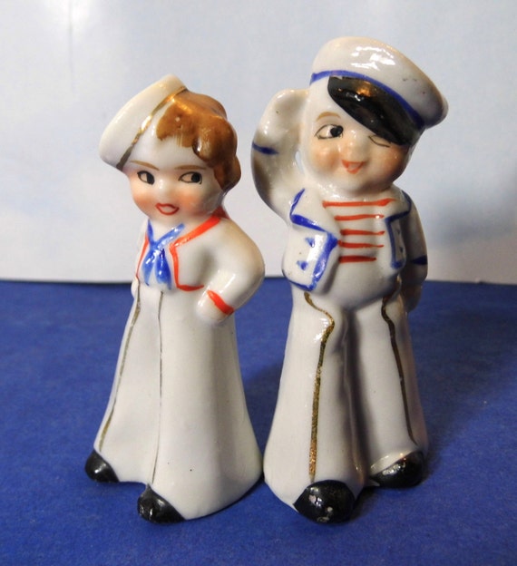 Navy Sailor Boy & Girl Salt and Pepper by