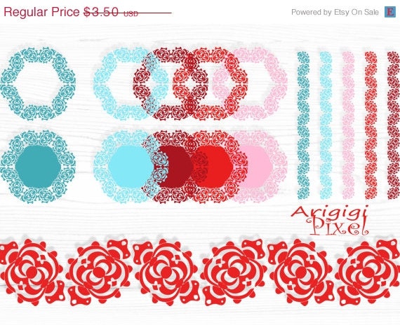 Valentine Sale 50% OFF instant download, clip art set of 15, lace circles, borders, round frames, red, blue, pink colors, for stickers, labe Il_570xn