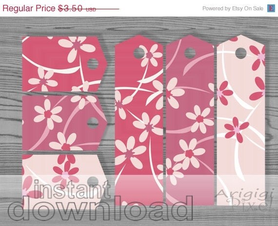 Spring SALE 50 % OFF pink spring flowers printable bookmarks and gift tags, Mother's day gift wraping Il_570xn