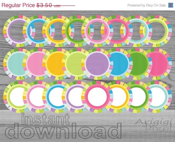 Spring SALE 50 % OFF instant download, clip art set, colorful circles, round frames, 6 in, spring summer colors clipart, for stickers, label Il_570xn