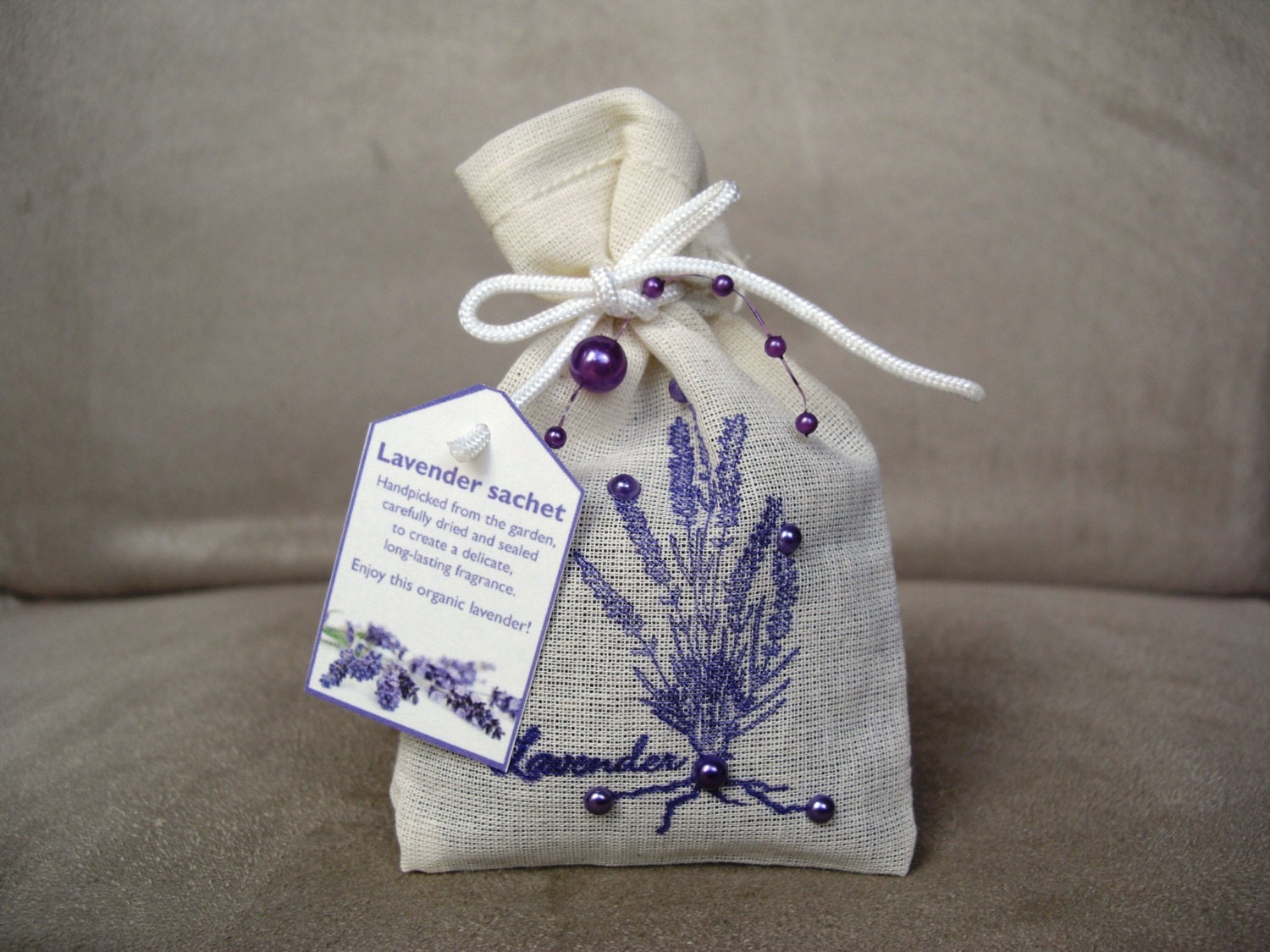 Large organic lavender sachet in muslin bag hand-made and