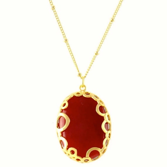 Fortune Teller Red Stone Pendant Necklace by InlandFashion on Etsy