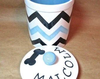 Personalized 3 Mixed Chevrons Dog Treat Jar with Rubber Seal Lid - Medium