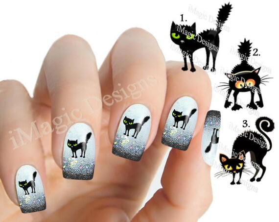 Waterslide Nail Decals Cat Nail Stickers Freaky by iMagicDesigns