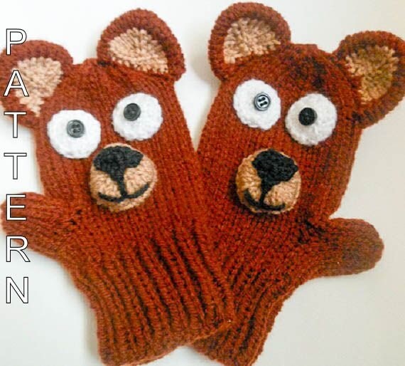 Knitting Pattern Teddy Bear Mittens Animal by WistfullyWoolen