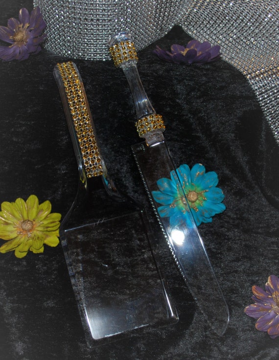 Gold Bling  Cake  Cutter  and Server Set  Gorgeous by 