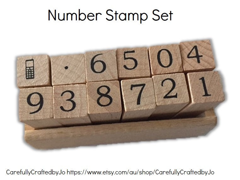 Wooden Rubber Number Stamp Set 12 pieces by CarefullyCraftedbyJo