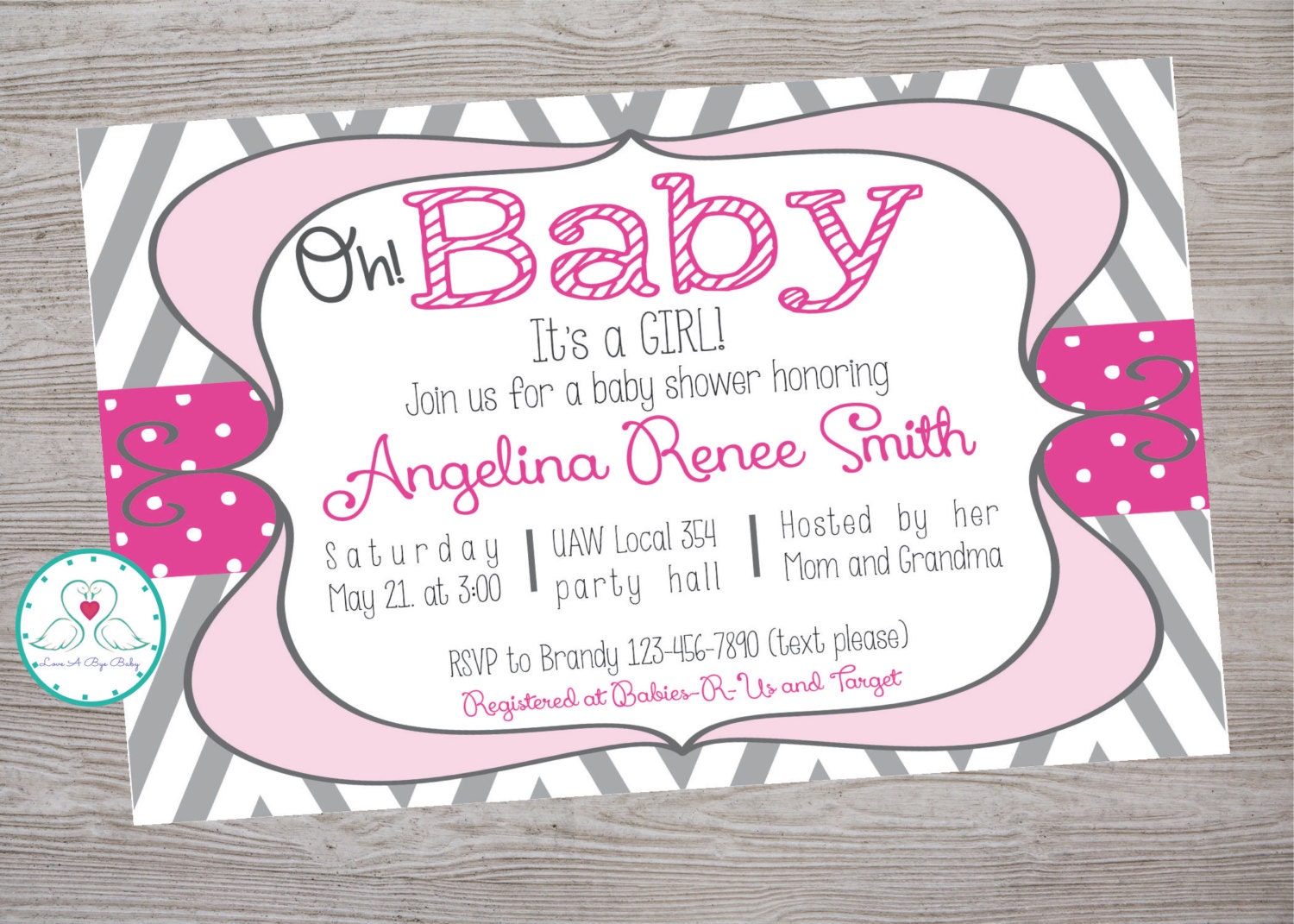 Baby Shower girl invitation printable by LoveAByeBabyDesigns