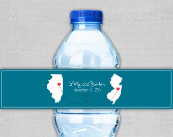 Customizable Wedding Water Bottle Labels- Long Distance Love- Printable
