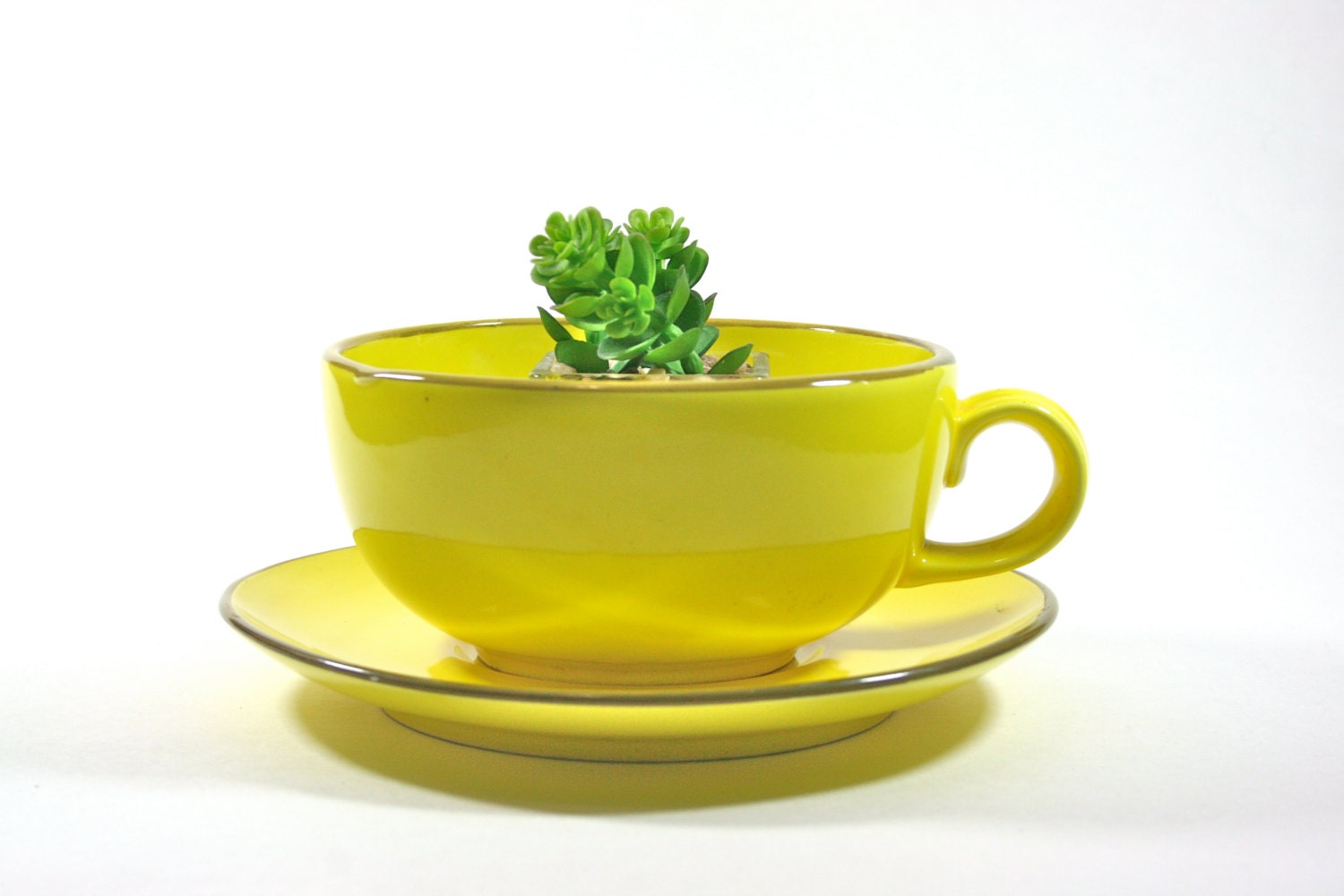 Huge Bright Yellow Coffee Mug and Saucer Haute Juice