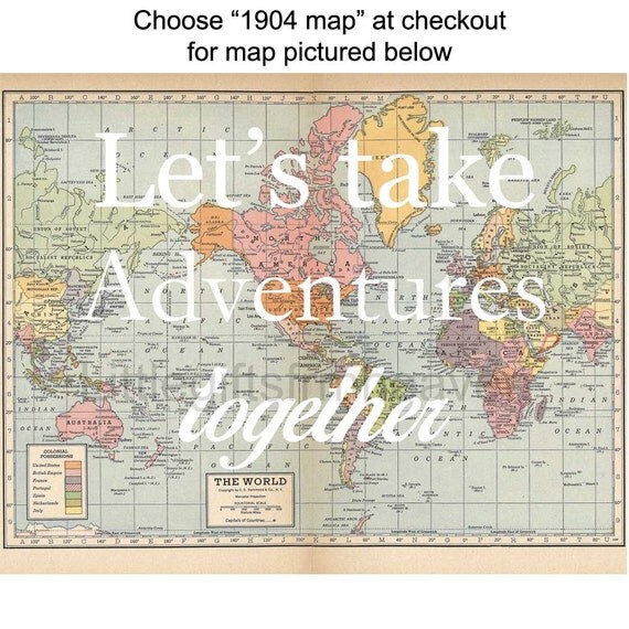 Items similar to Let's Take Adventures Together Map Print vintage map