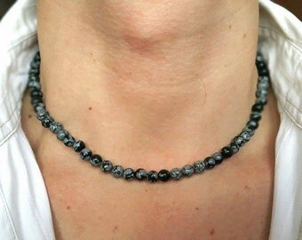 MENS NECKLACE Obsidian Necklace Necklace for Men Mens Jewelry Mens Beaded Necklace Gemstone Necklace Matt Onyx Necklace