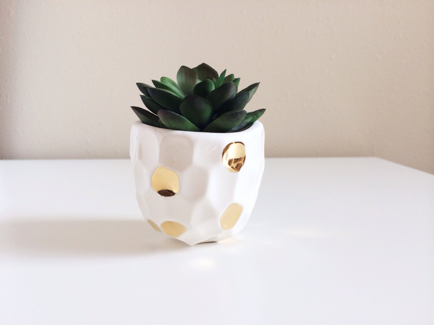 White and Gold Succulent Planter Faceted Planter Gold