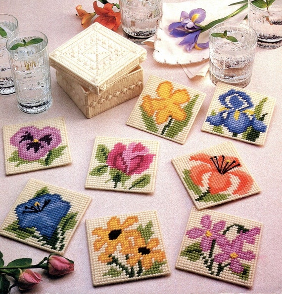 Plastic Canvas FLORAL COASTERS Pattern 8 Flowers by KenyonBooks