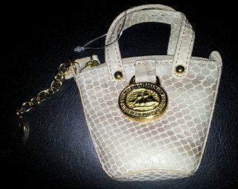 Brahmin handbag purse mini change purse coin bag taupe beige with brahmin keychain keyring ...